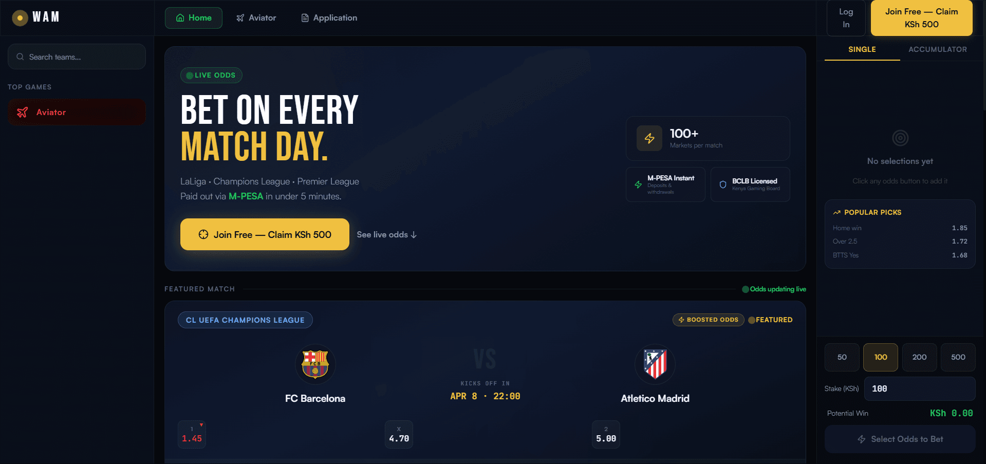 WAM Sportsbook Landing